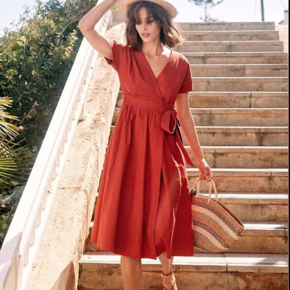 Sézane “Marielle” Wrap Dress in Terracotta / 38